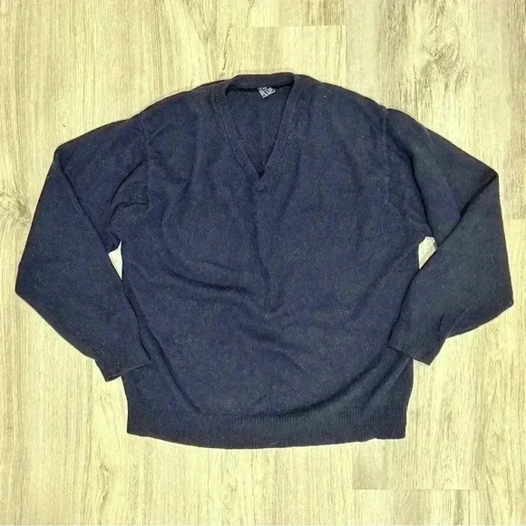 Geoffrey Beene Cashmere Wool Navy V Neck Sweater Long Sleeve Knit Top Size XL - Picture 1 of 6